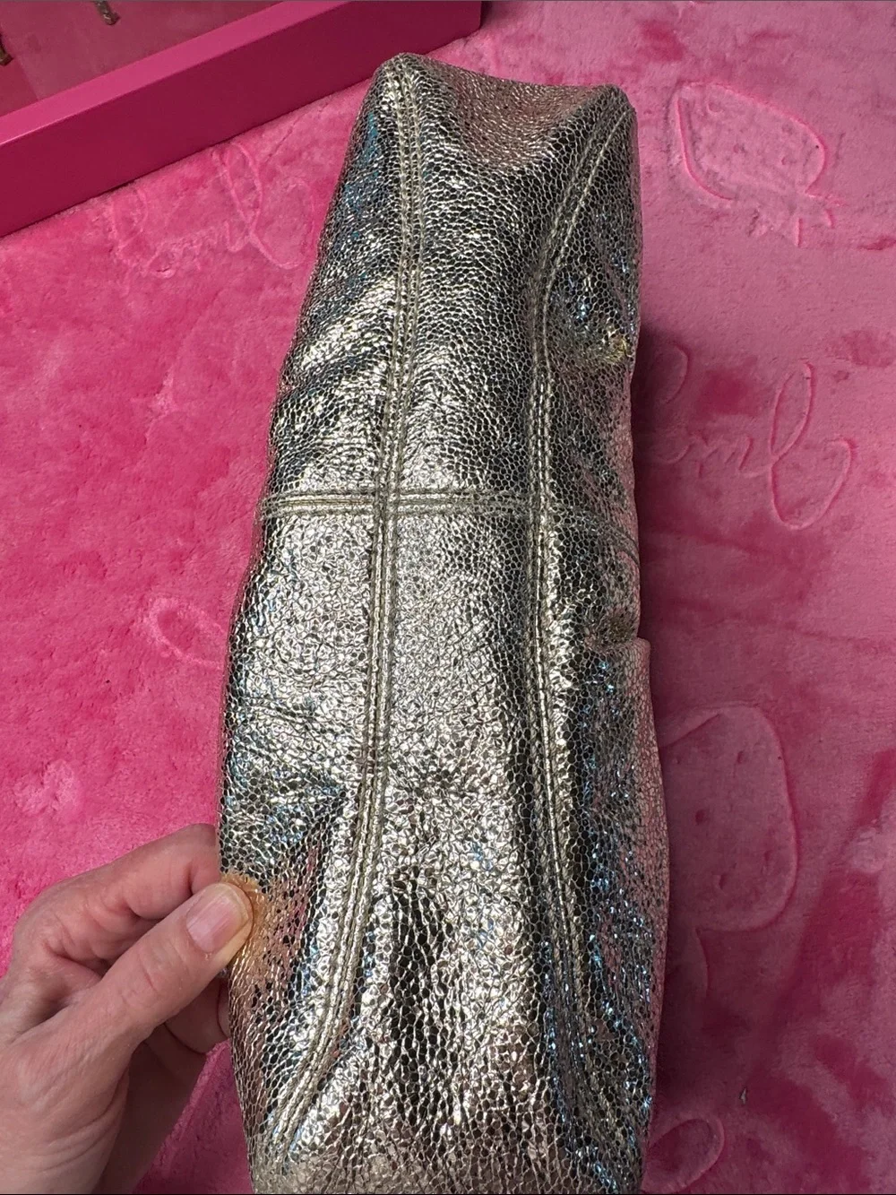 Coach Sparkling Metallic Silver Saffiano Pleated Chain Bag G0969‑14210 Pristine